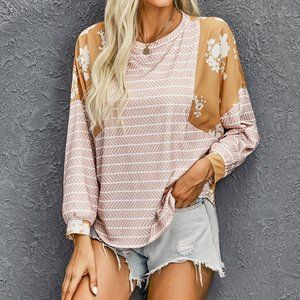 LANTERN SLEEVE YELLOW STRIPED FLORAL TOP